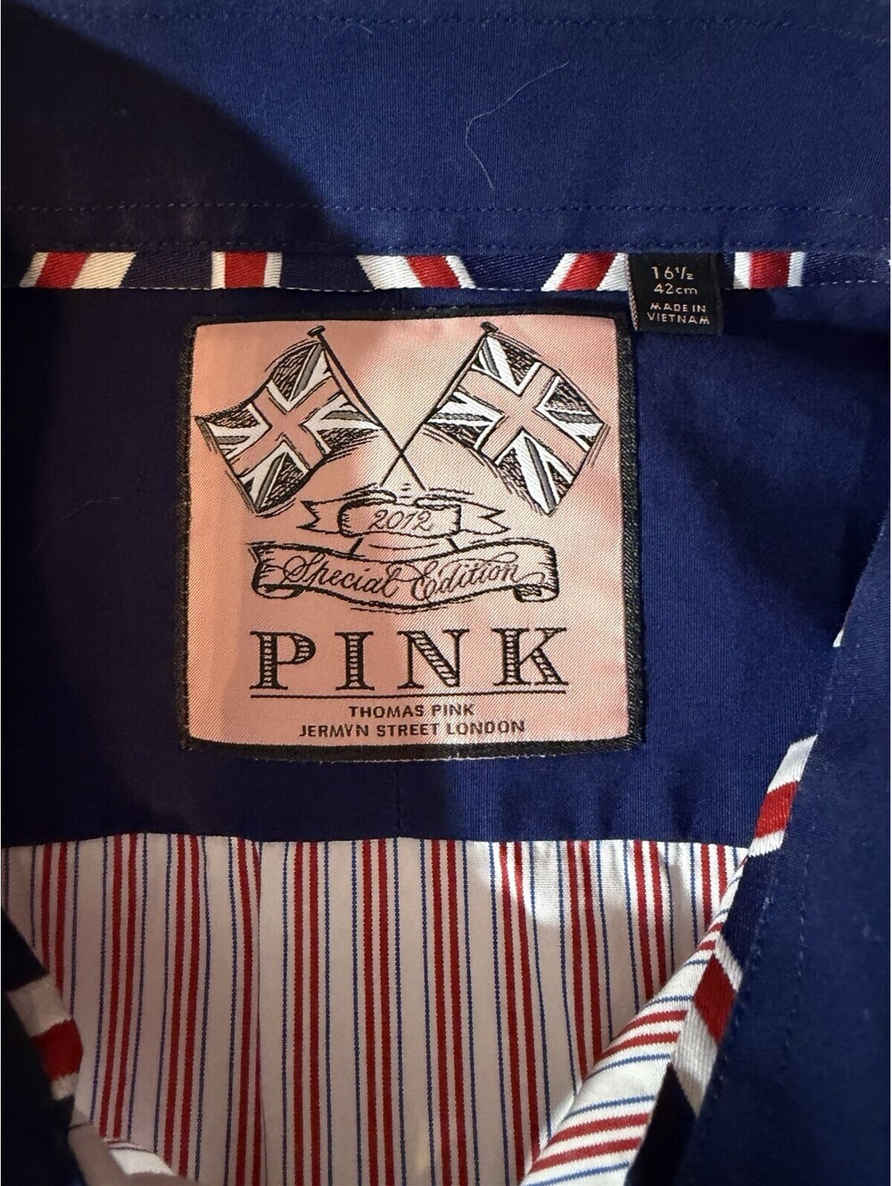 Thomas Pink 2012 Special Edition Olympics Dress Shirt Red Blue Stripes Size 16.5